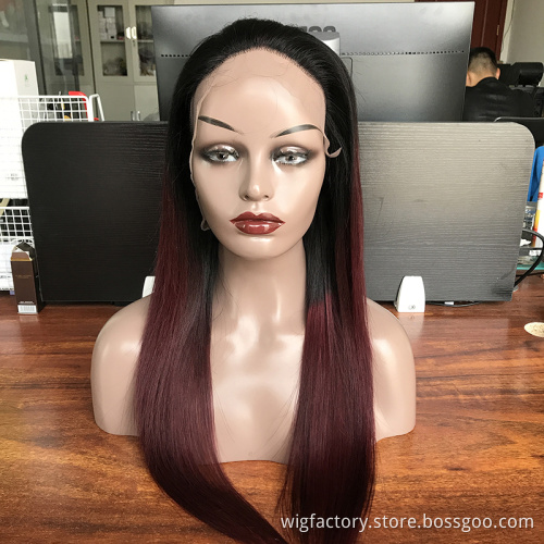 1B/99j Lace Front Wig Brazilian Straight Hair,30 Inch Wigs,Burgundy Lace Front Wig PrePlucked With Baby Hair Bleached Knots